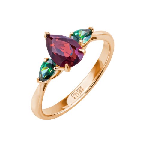 Кольцо из красного золота 585 с гранатом и кристаллами SWAROVSKI