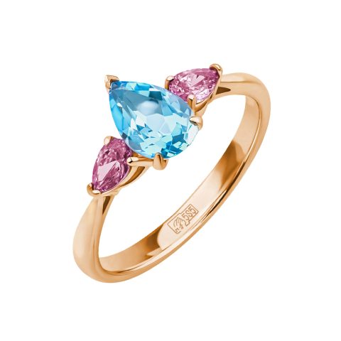 Кольцо из красного золота 585 с топазом и кристаллами SWAROVSKI