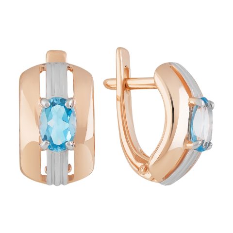 Серьги из красного золота 585 с топазом, ср. вес 3,36г