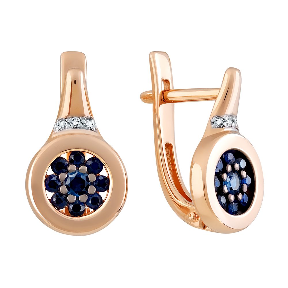 Серьги из красного золота 585 с сапфирами, ср. вес 3,18г