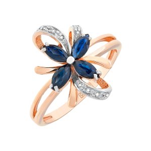 Кольцо из красного золота 585 с сапфирами, ср. вес 2,54г