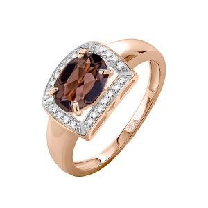Кольцо из красного золота 585 с раухтопазом, ср. вес 2,8г