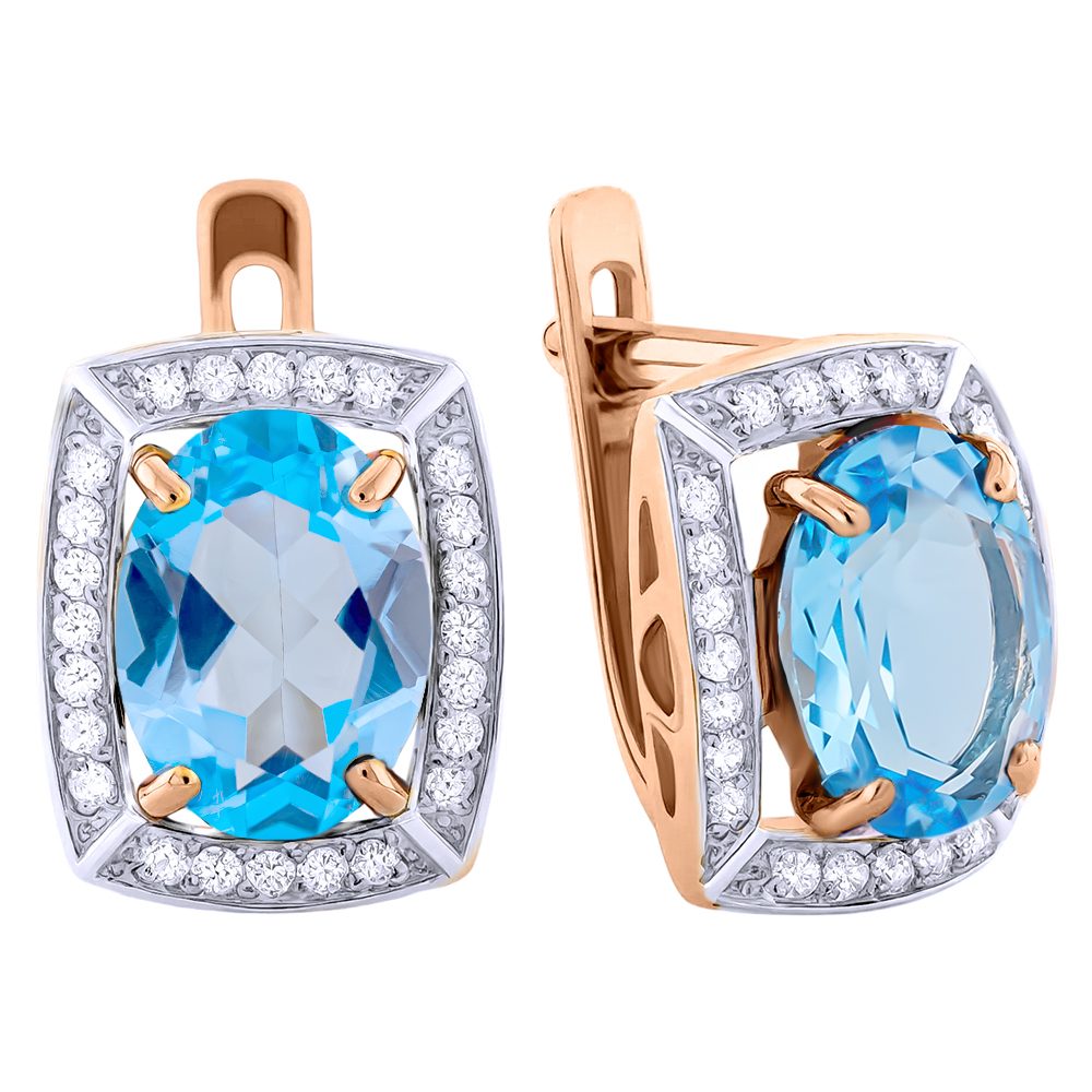 Серьги из красного золота 585 с топазами, ср. вес 3,22г