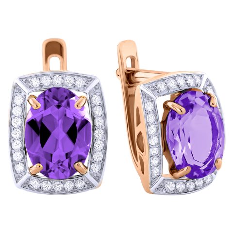Серьги из красного золота 585 с аметистами, ср. вес 3,18г
