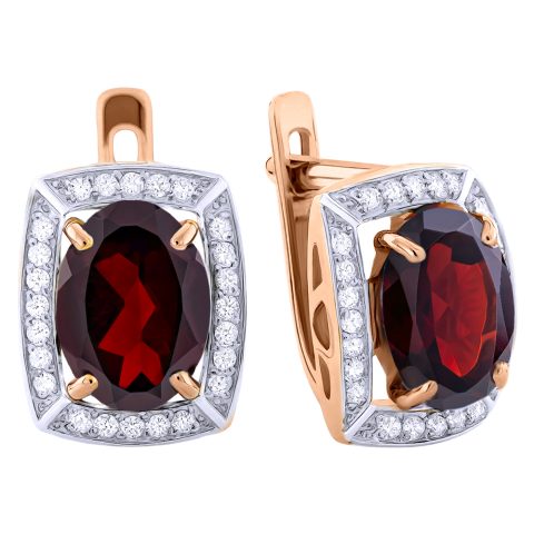 Серьги из красного золота 585 с гранатами, ср. вес 3,34г
