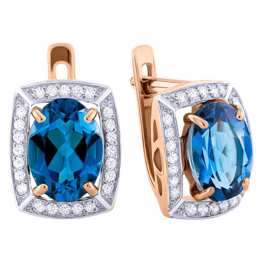 Серьги из красного золота 585 с лондон топазами (облагорож.), ср. вес 3,33г