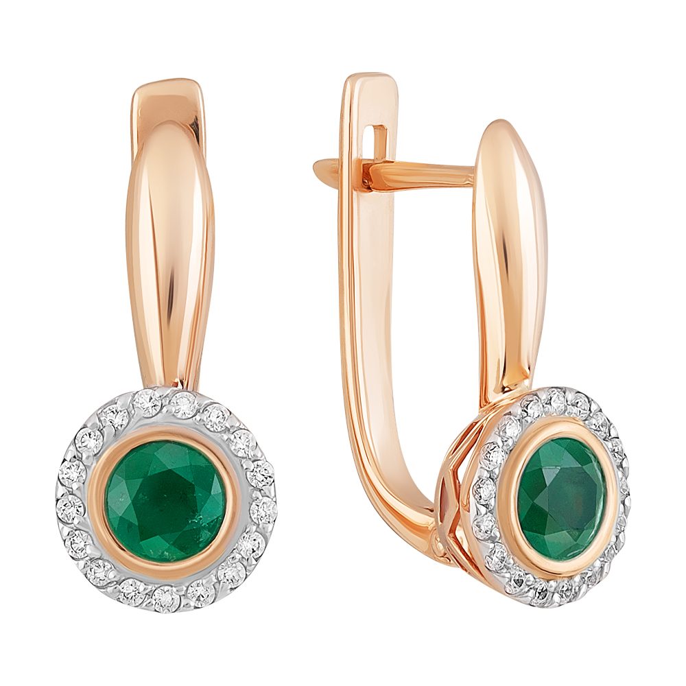 Серьги из красного золота 585 с изумрудами, ср. вес 2,53г