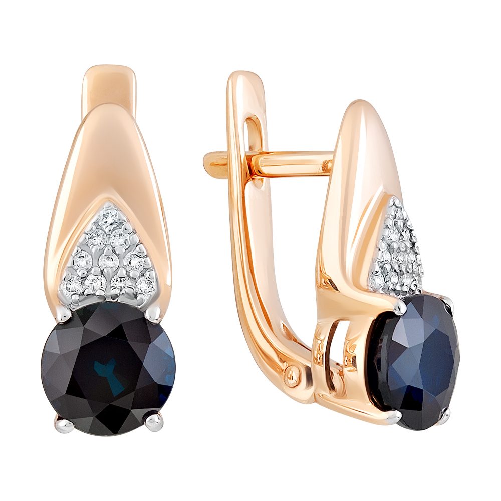Серьги из красного золота 585 с сапфирами, ср. вес 3,29г