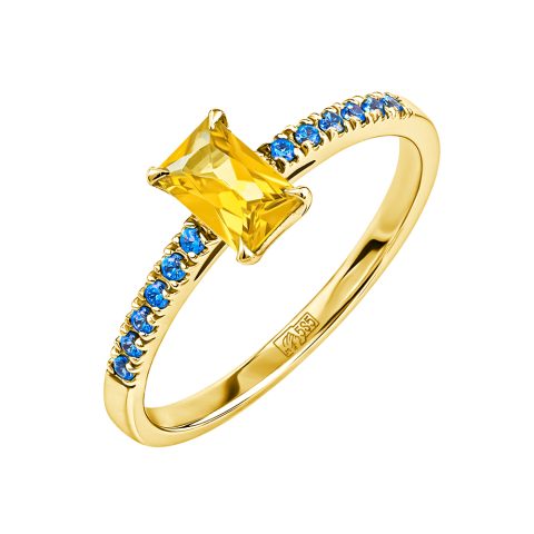 Кольцо из жёлтого золота 585 с цитрином и кристаллами SWAROVSKI