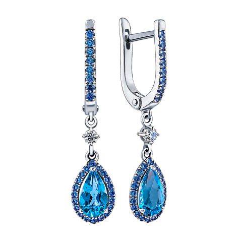 Серьги из белого золота 585 с топазом и кристаллами SWAROVSKI