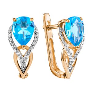 Серьги из красного золота 585 с топазами, ср. вес 3,72г