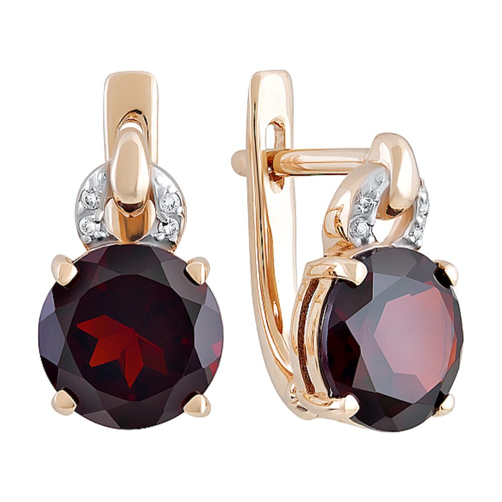 Серьги из красного золота 585 с гранатами, ср. вес 3,34г