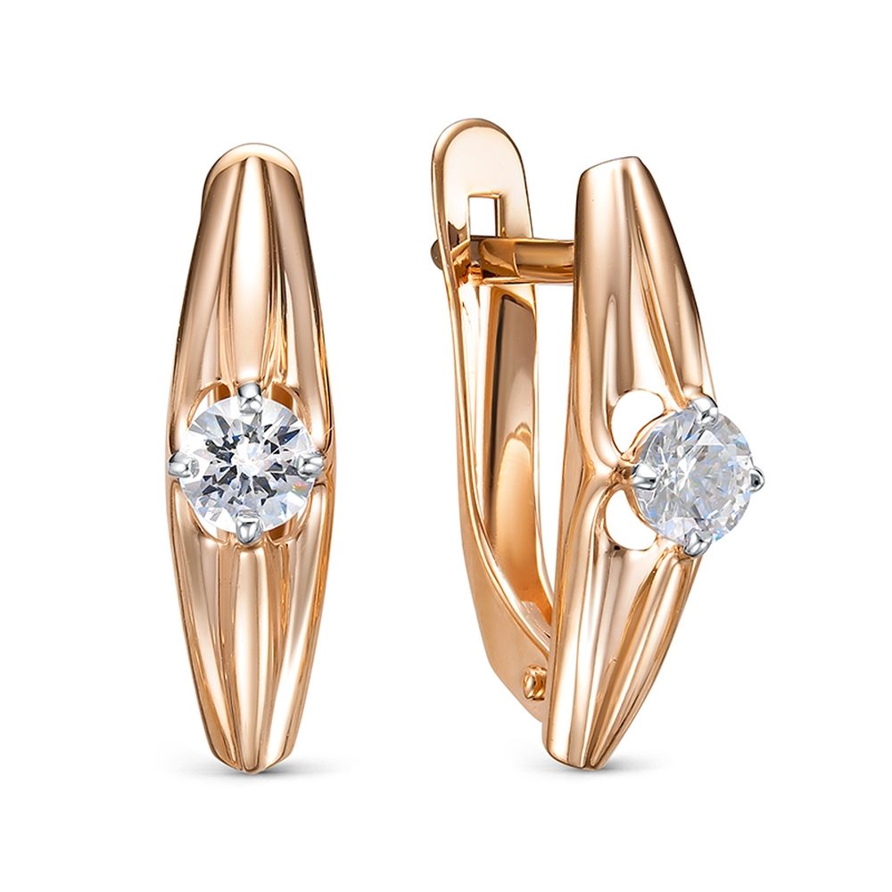 Серьги из красного золота 585 с фианитами, ср. вес 2,15г