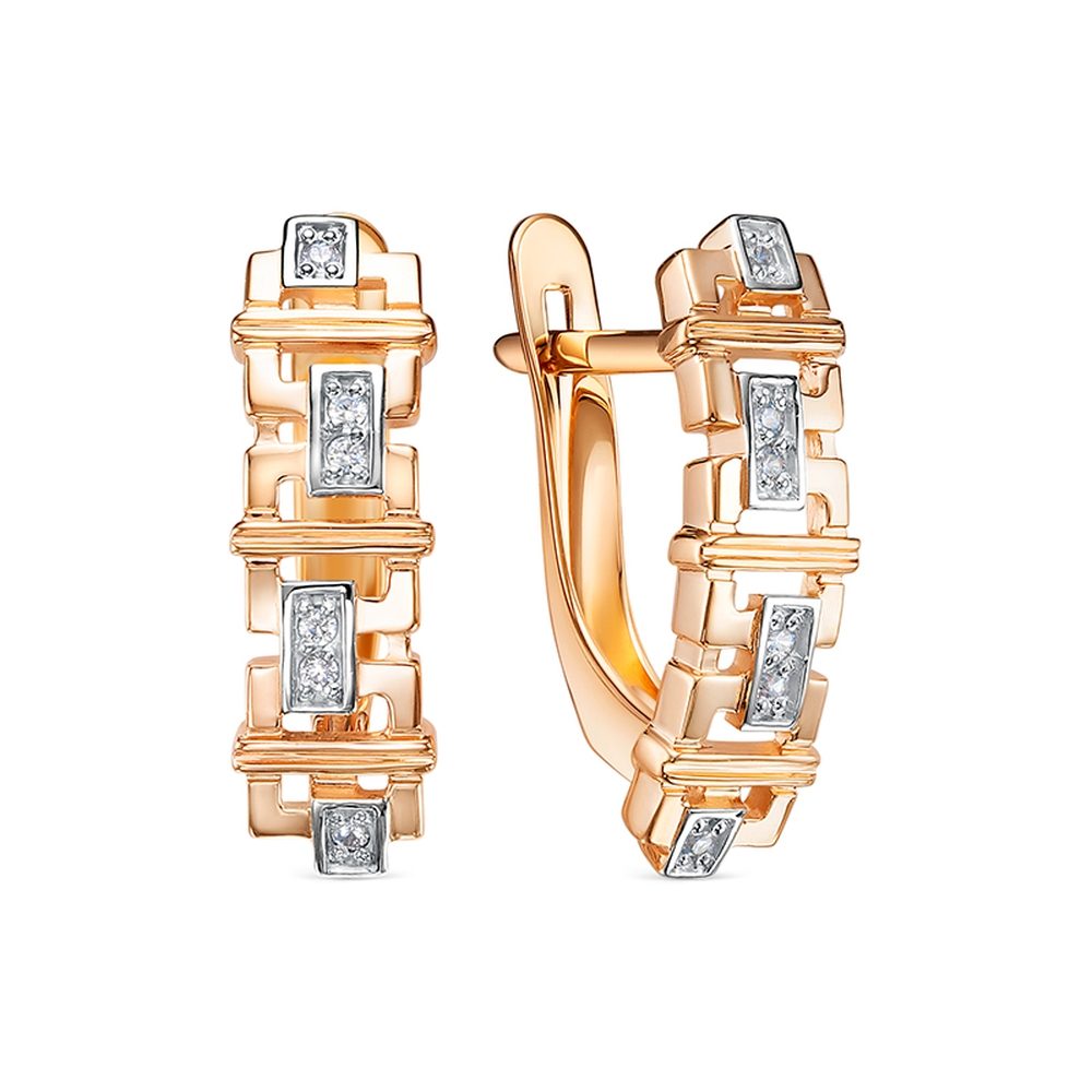 Серьги из красного золота 585 с фианитами, ср. вес 2,55г