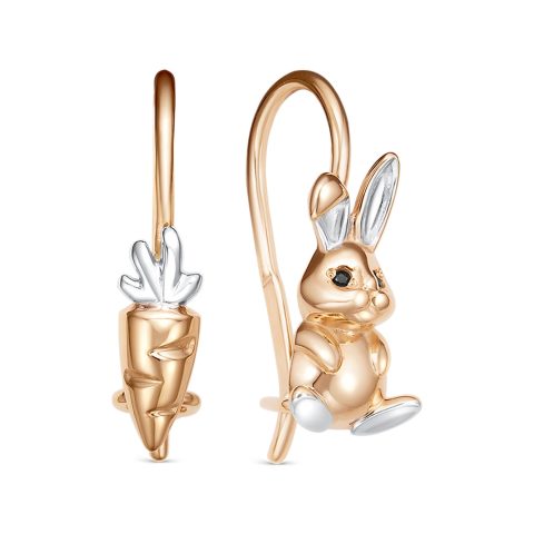 Серьги из красного золота 585 с фианитами, ср. вес 1,36г