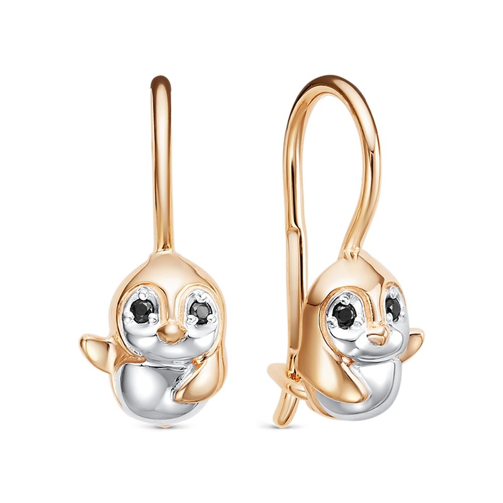 Серьги из красного золота 585 с фианитами, ср. вес 1,33г