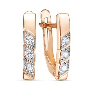 Серьги из красного золота 585 с фианитами, ср. вес 2,01г