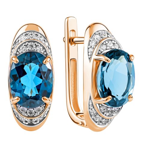 Серьги из красного золота 585 с лондон топазами (облагорож.), ср. вес 4,54г