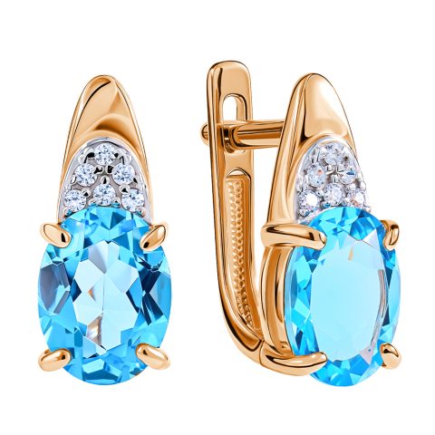 Серьги из красного золота 585 с топазами, ср. вес 2,52г