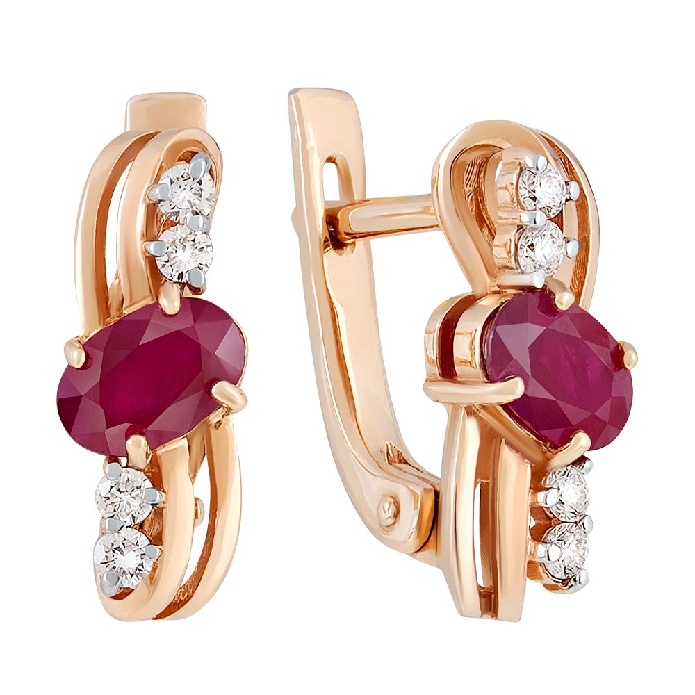 Серьги из красного золота 585 с рубинами, ср. вес 3,38г