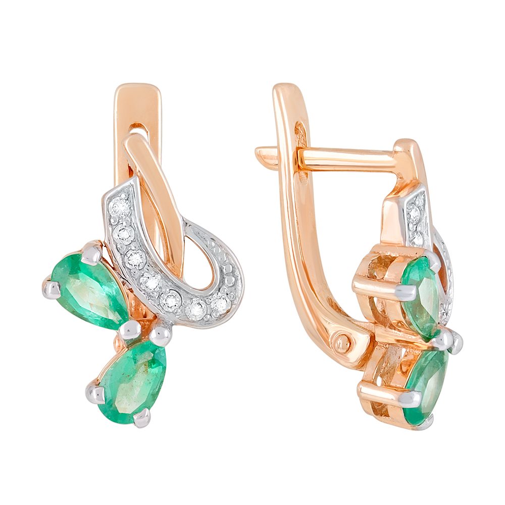Серьги из красного золота 585 с изумрудами, ср. вес 3,3г