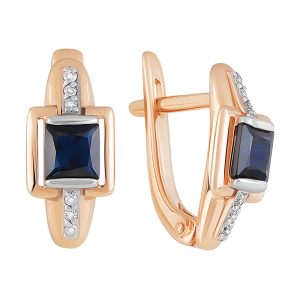 Серьги из красного золота 585 с сапфирами, ср. вес 2,76г