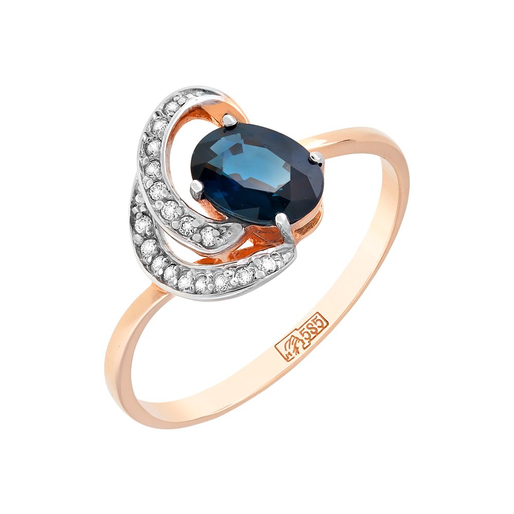 Кольцо из красного золота 585 с сапфиром, ср. вес 1,7г
