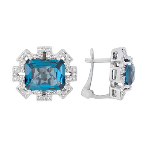 Серьги из белого золота 585 с лондон топазами (облагорож.), ср. вес 4,39г