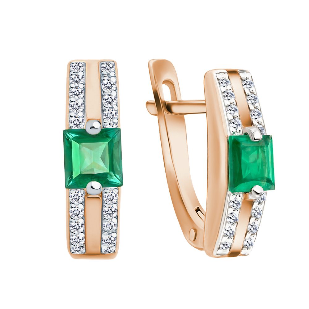 Серьги из красного золота 585 с изумрудами, ср. вес 2,54г