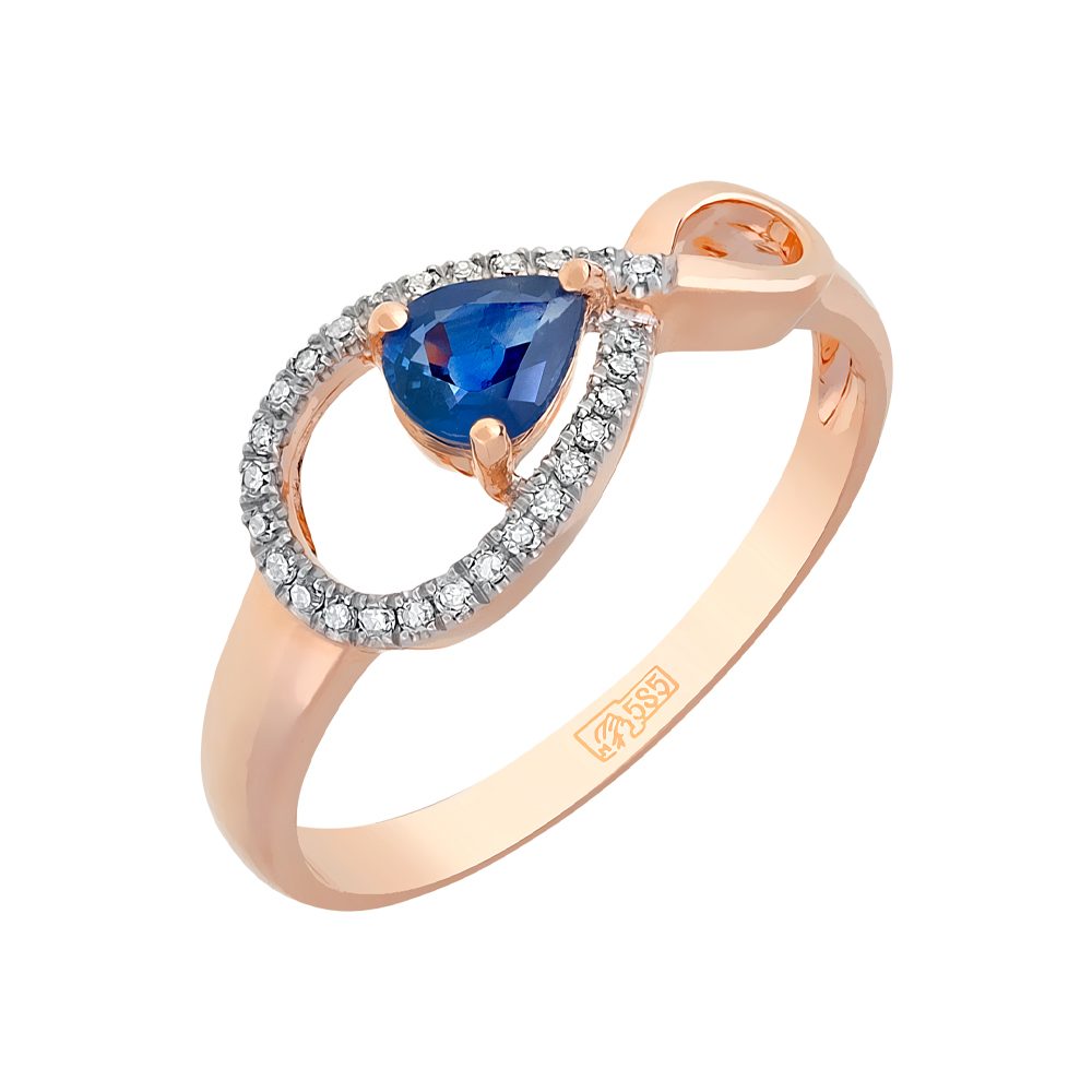 Кольцо из красного золота 585 с сапфиром, ср. вес 1,93г