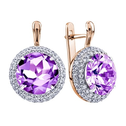 Серьги из красного золота 585 с аметистами, ср. вес 5,64г