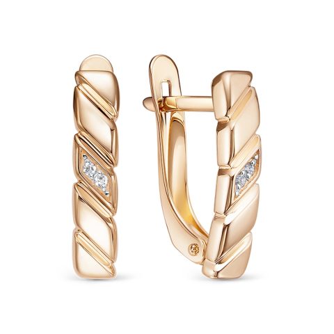 Серьги из красного золота 585 с фианитами, ср. вес 2,16г