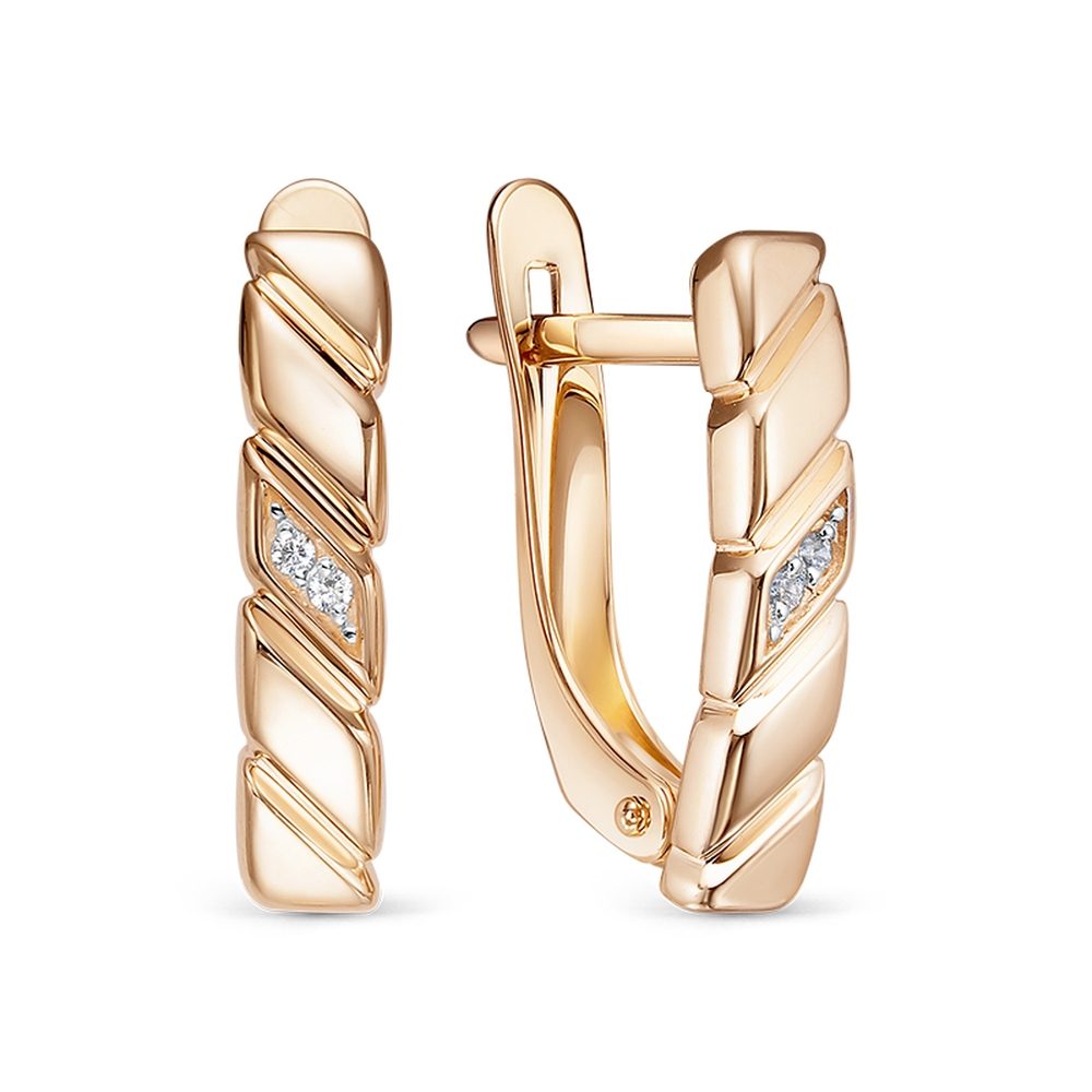 Серьги из красного золота 585 с фианитами, ср. вес 2,16г