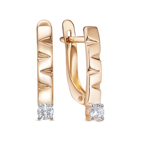 Серьги из красного золота 585 с фианитами, ср. вес 1,97г