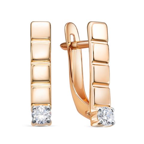Серьги из красного золота 585 с фианитами, ср. вес 2,17г