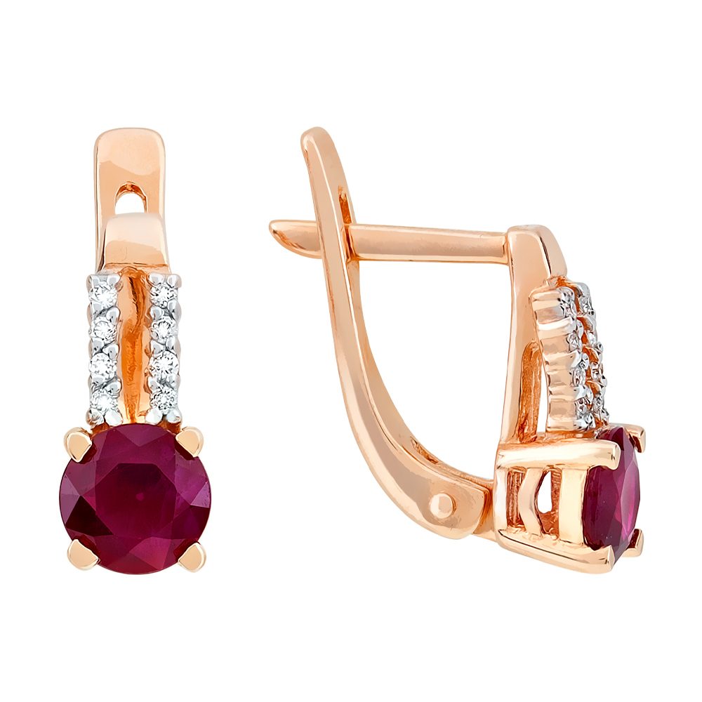 Серьги из красного золота 585 с рубинами, ср. вес 2,9г