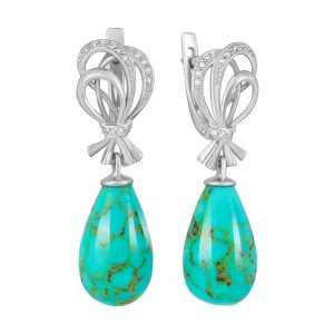 Серьги из серебра 925 с бирюзой синтетической, ср. вес 6,82г