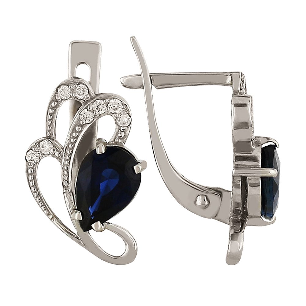 Серьги из белого золота 585 с сапфирами, ср. вес 3,15г