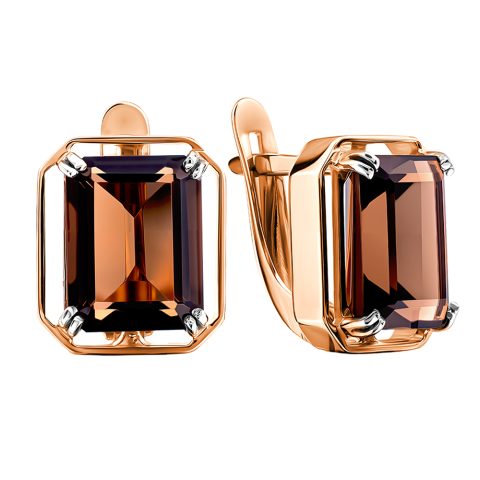 Серьги из красного золота 585 с раухтопазами, ср. вес 3,18г