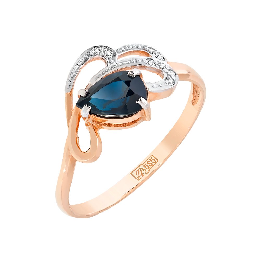Кольцо из красного золота 585 с сапфиром, ср. вес 1,89г