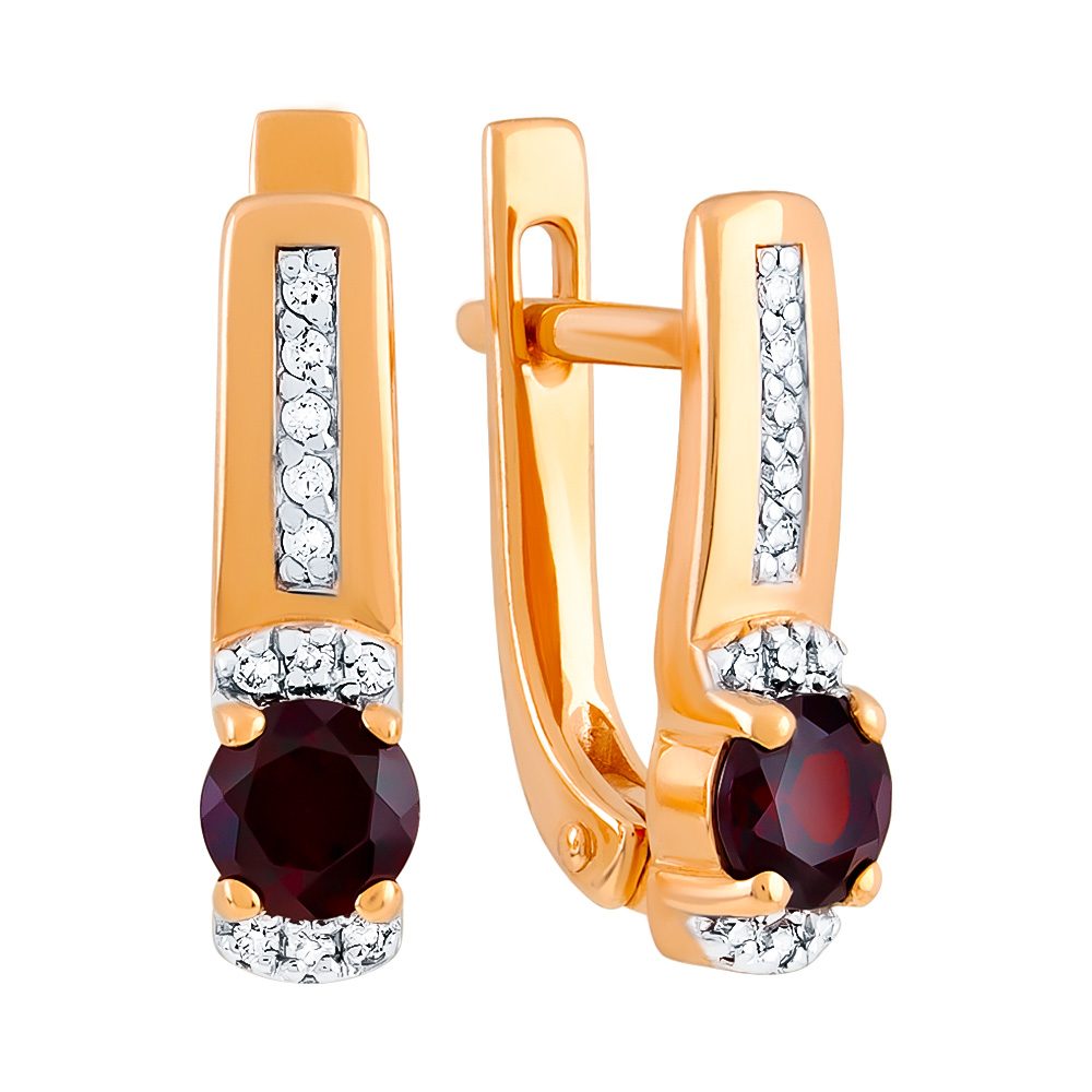 Серьги из красного золота 585 с гранатом и фианитом, ср. вес 2,69г
