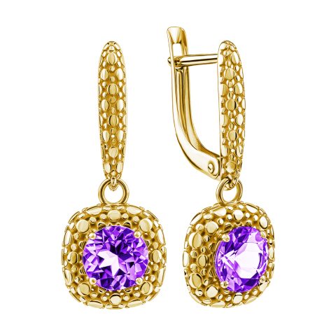 Серьги из жёлтого золота 585 с аметистами, ср. вес 3,94г