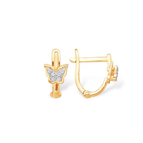 Серьги из красного золота 585 с фианитами, ср. вес 1г