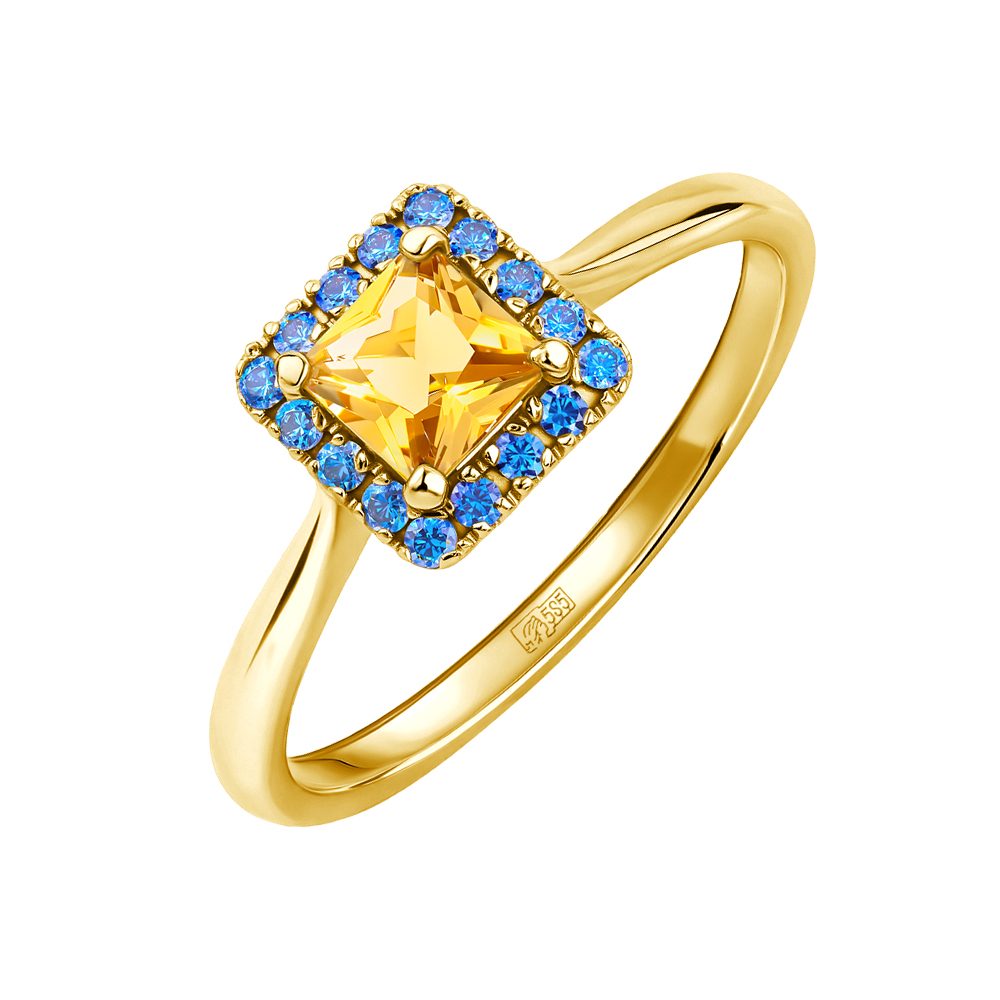 Кольцо из красного золота 585 с цитрином и кристаллами SWAROVSKI