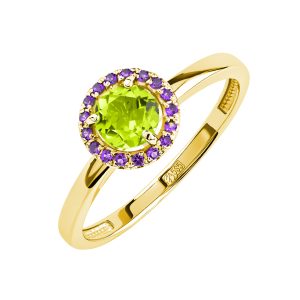 Кольцо из жёлтого золота 585 с хризолитом, ср. вес 1,78г