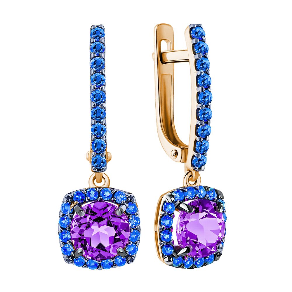 Серьги из красного золота 585 с аметистами, ср. вес 3,23г