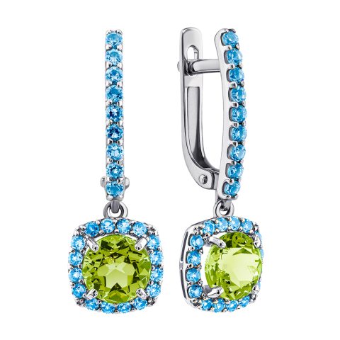 Серьги из белого золота 585 с хризолитами, ср. вес 3,07г