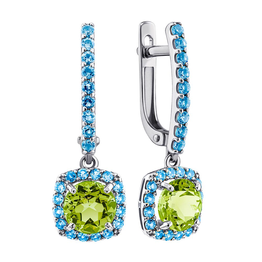 Серьги из белого золота 585 с хризолитами, ср. вес 3,07г