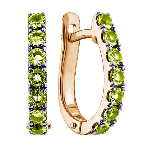 Серьги из красного золота 585 с хризолитами, ср. вес 2,82г