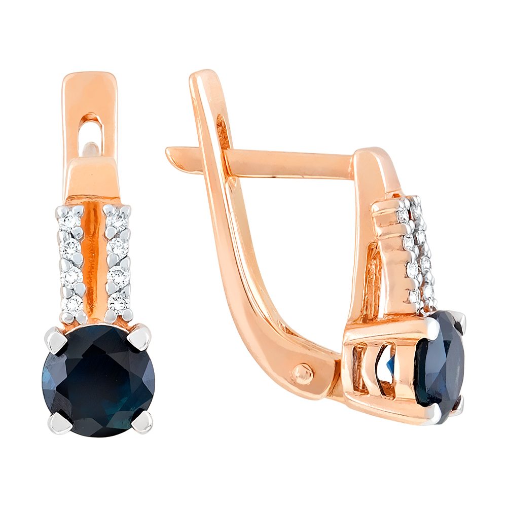 Серьги из красного золота 585 с сапфирами, ср. вес 2,84г